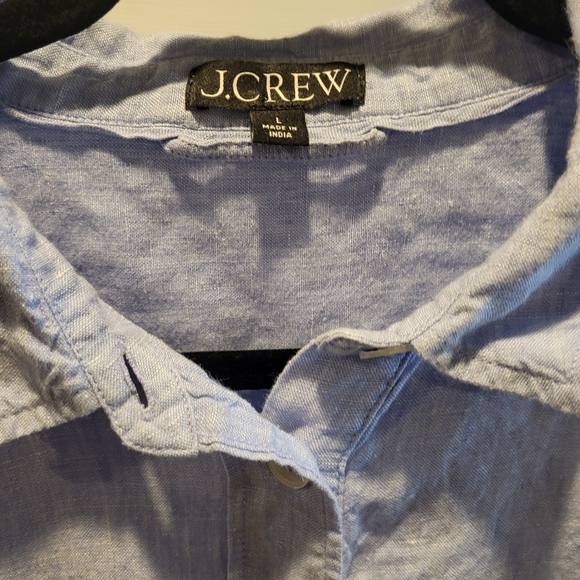 J. Crew 100% Linen Collared Button Down Shirt Mini Pockets Dress Size Large - Picture 3 of 7